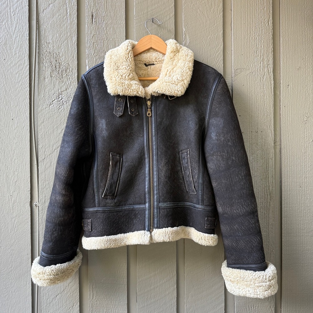 Overland B-3 Bomber Jacket Sheepskin Shearling Mens Vintage Size M Brown